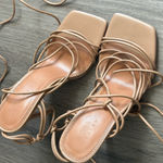 ASOS DESIGN Nina Strappy Tie High Heel Sandals | Beige | US 7 Wide Photo 2