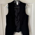 Cache Vintage  Black Open Front Vest With Silk Ruffle Lined Size 8 Photo 0