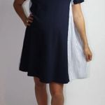 Slate + Willow Maternity Navy Stripe Crepe Pleated Back Shift Dress Size Large Photo 6