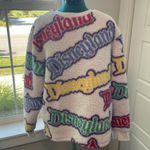 Disneyland Resort White Multi-Color Graphic Sherpa Pullover Sweater Photo 0
