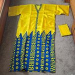 Yellow/Blue Satin Two Piece African Dress Set SIZE S Photo 0