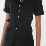 Urban Outfitters UO Denim Short Jumpsuit Romper in Black Size Medium with Waist Tie Photo 0