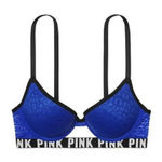 PINK - Victoria's Secret Victoria's Secret PINK Wear Everywhere Push Up‎ Bra Size 34D Leopard Print Blue Photo 0