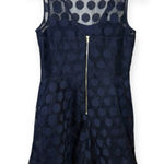 Betsey Johnson Navy Blue Polka Dot Mesh Overlay Party Fit Flare Dress 8 Photo 0