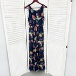 ASTR the Label Abstract Print Sheer Wide Leg Jumpsuit Navy Blue Medium Photo 8