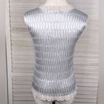 NICOLA Vintage 90's/Y2K Crinkle Satin/Lace Sleeveless Blouse Pale Blue/Gray Photo 2