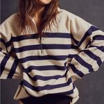Free People  Coastal Stripe Pullover in Champagne Navy Blue Combo Photo 0