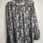 Jones New York  Gray and Black Abstract Blouse Round Neck Long Sleeve Photo 1