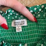 Beginning Boutique  Green Smocked Off the Shoulder Dress with White Flowers Photo 2