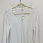 J.Crew  V Neck Clip Dot Top Blouse Cotton Blend Long Sleeve White Large NWT Photo 2