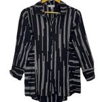 Habitat  Clothes To Live In Womens Artsy Gauze Button Down Top XS Black Gray Boho Photo 0