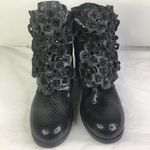 Anthropologie New Sheridan Mia Black Leather Floral Applique Ankle Boots Women's 37/7 Snake Photo 4