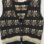 Vintage The Import Workshop Floral Knit Sweater Vest Button Front Large Black Photo 0