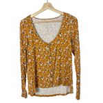 American Eagle  AEO Soft & Sexy Slub Golden Yellow Floral Button Down Long Sleeve Photo 2