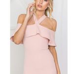 Nookie  Hermosa Midi Dress Blush Pink Ruffle Off Shoulder Stretch Cocktail L NWT Photo 1