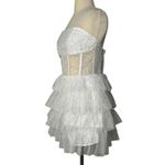 Iridescent Sparkly Sequin Tiered Tulle Mini Dress Mesh Corset Boned Strapless L White Size L Photo 6