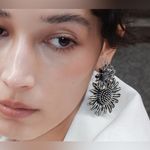 ZARA Floral Double Flower Silver Earrings Bohemian Fairy Sunflower Photo 4