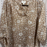Everly  Tan White Floral Leopard Print V Neck Roll Tab Sleeve Blouse Top Size S Photo 0