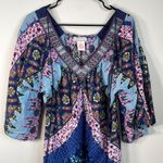 Flying Tomato Abstract Multicolor Print Bell Sleeve V Neck Dress Size S Photo 1