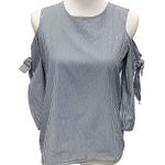 Pink Rose Macy's Womens Cold Shoulder Blouse Top S Blue White Stripe Career Work Photo 0