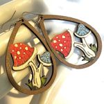 Wooden painted mushroom teardrop earrings Photo 6