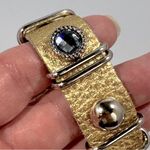 King Star Gold Silver Metallic Rhinestone Studded Accent Snap Leather Bracelet Photo 3