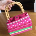 Mercer & Madison Bamboo Handle Mini Bag, Stripes, Polka Dots, Neon Pink, Green Pink Photo 0