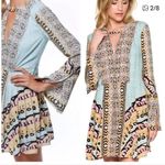 Free People Women's Blue Tegan Border Printed Mini Dress size 8 Photo 1