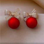 Red and Gold Bow Ornament Earrings Photo 0
