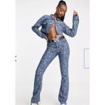 The Kript  - High Waist Skinny Flare Jeans in Warped Dot Denim in Blue Photo 6