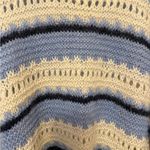 Handmade Wool Sweater Womens Balloon Sleeve Hand Knitted Stripe Blue Cream Knit Large Photo 3