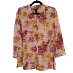 Women's Pink Yellow Floral Top Shirt Plus Investments Women 1X Flirty Fun Casual Photo 0