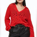 H&M  sweater crochet pointelle knit cotton long sleeve top scalloped collar Photo 5