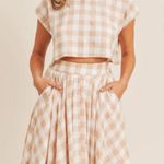 Gingham Plaid Crop Top & Midi Skirt Tan Size M Photo 0