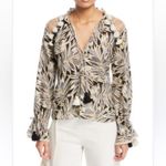 Alexis Seila Split-Neck Long-Sleeve Palm-Print Top size Medium Photo 1