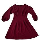 Mango Burgundy Garnet Red Puff Sleeve Dress Photo 4
