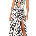 Afrm Avian Zebra Print Halter Neck Slit Midi Dress Sz S Black Photo 0