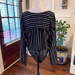 Mustard Seed NWOT Flowy V Neck Plunge Tie Striped Lace Bodysuit w/ Bell Sleeves Photo 4