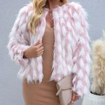 NEW Pink & White Shabby Faux Fur Coat Size Small Photo 1