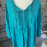 Maggie Barnes  4X Tunic Top Teal Embroidered‎ V Neck Plus Size Blouse Photo 0
