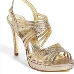 Adrianna Papell BECKA GOLD GLITTER SHIMMER PLATFORM SLINGBACK OPEN PEEP TOE SHOE Photo 0