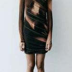 ZARA dress mini long sleeve brown tulle ruched party evening cocktail Photo 2