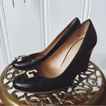Tory Burch Black Leather Lowell Wedge Pumps Photo 0