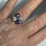 Silver and Purple Heart Clover Ring 9 Photo 2
