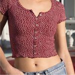 Brandy Melville  Red Floral Shirt button down shirt cropped One size Photo 0