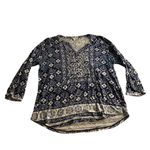 Lucky Brand Boho Navy Floral Border Print Tunic Top Size XL Photo 1