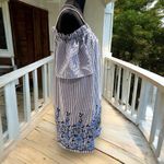 London Times  Cold Shoulder Blue & White Striped Embroidered Flower Dress Size 10 Photo 3