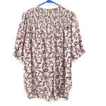 MELLODAY  size 2X short sleeve blouse floral print smocked upper‎ cream purple Photo 1