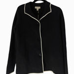 Appleseed’s Black Contrast Trim‎ Cardigan L Button Front Cotton Nylon Sweater Size L Photo 0