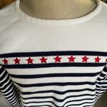 Denim &‎ Co. Striped Sweater with Red Star Accents 1X White Photo 4